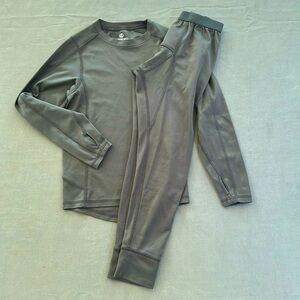 Base Layer set size S boys 8, grey long sleeve and pants Lands End polypro